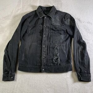 Original Denim 1975 Jacket Womens Small Gray Black Distressed Ripped Jean Grunge